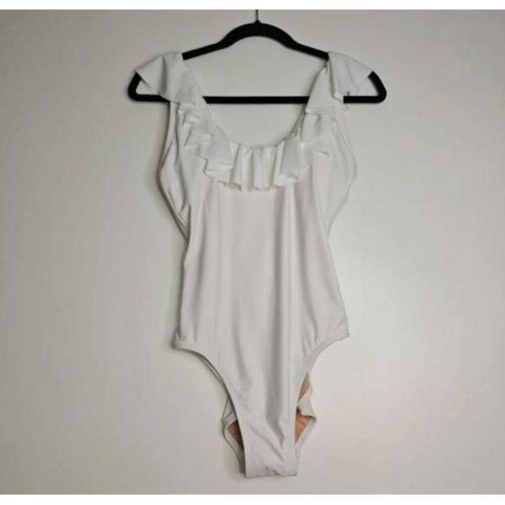 NWT J.Crew White Scoopback Swimsuit Ruffled Open Back Style 4 - Picture 6 of 12